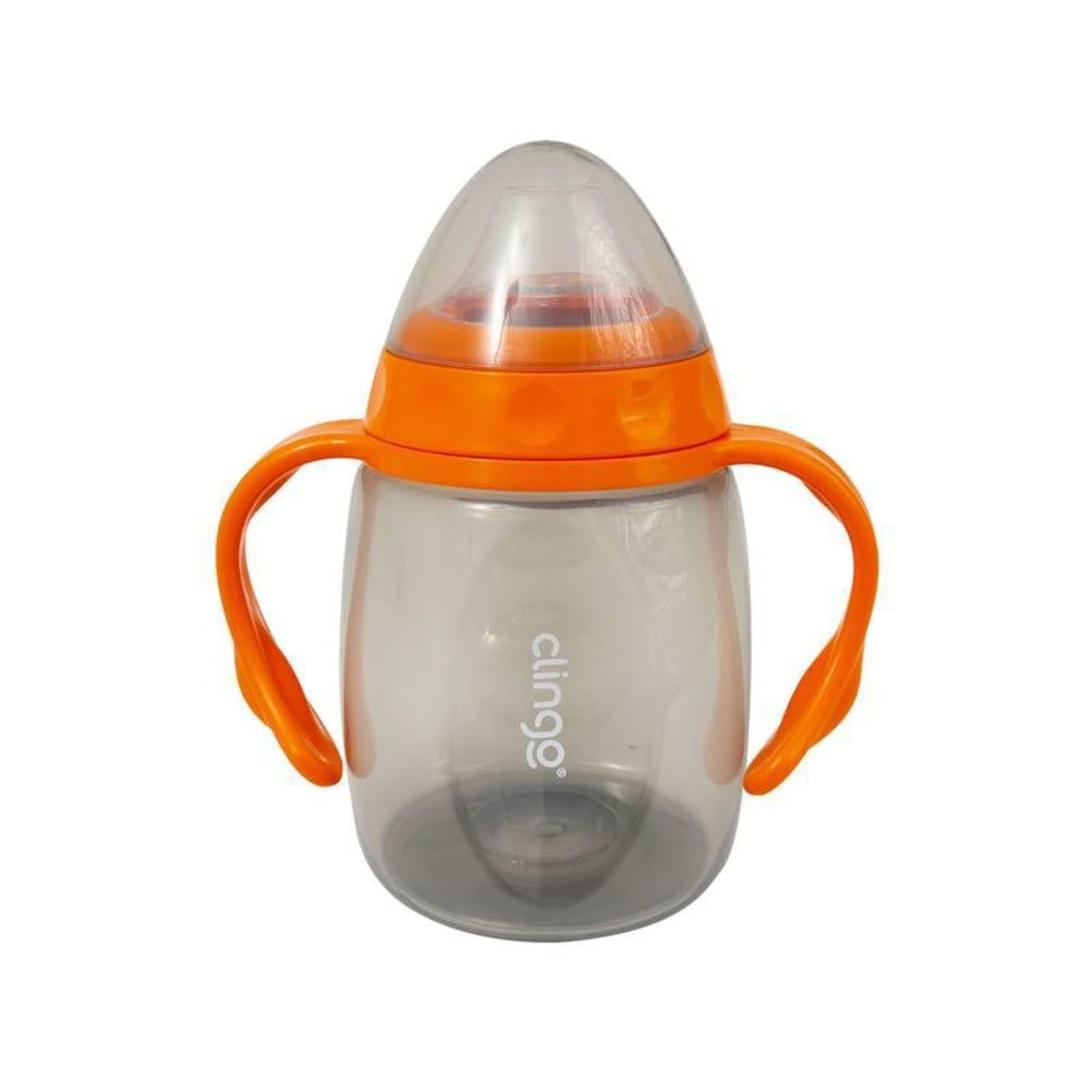Copo com Alças e Bico Silic Colors Cinza/Laranja da Clingo – Prático, Seguro e Estiloso