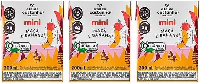 Kit 3X: Leite Vegetal Mini Maçã e Banana Orgânico A Tal da Castanha 200ml