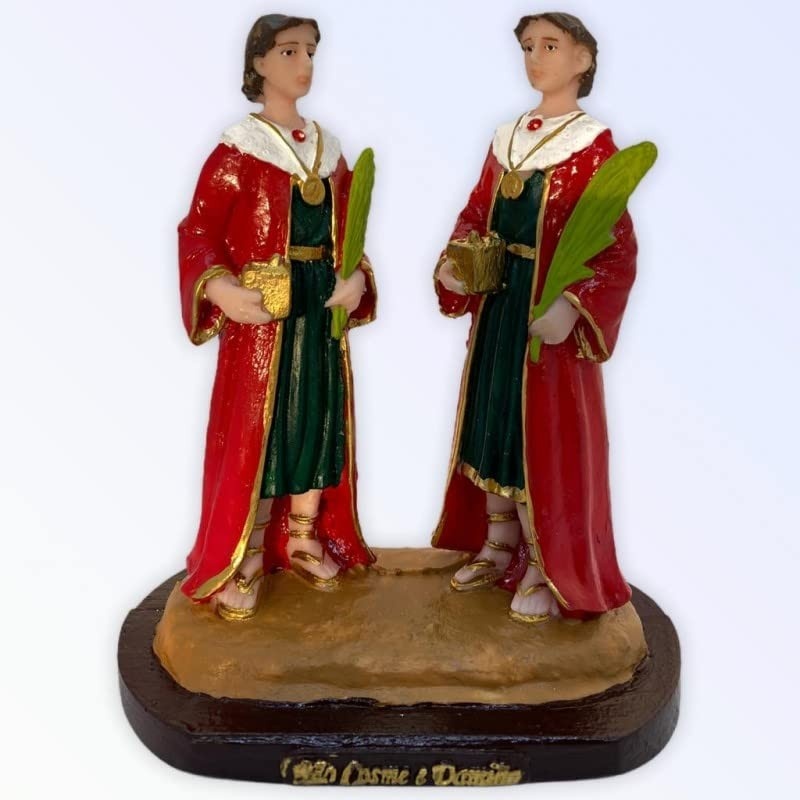 Imagem de São Cosme e Damião em Resina 16 cm - Decoração Sagrada com Detalhes Finos