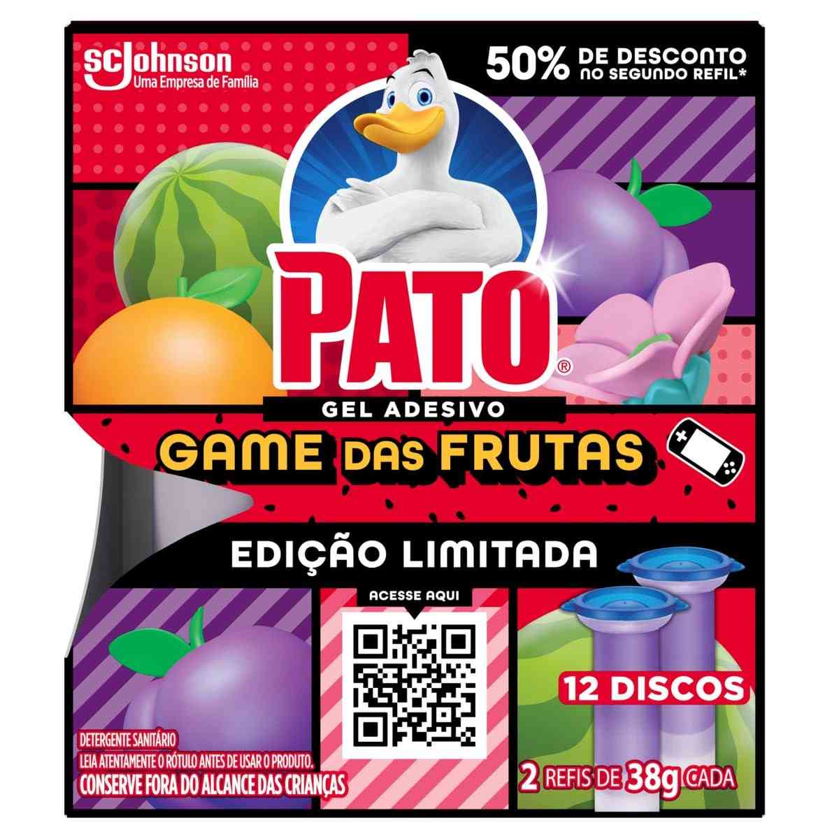 Pato Desodorizador Sanitário Gel Adesivo Game das Frutas - 12 Discos para Banheiro