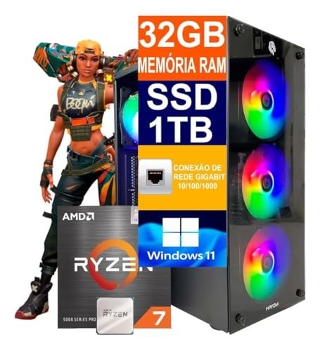 Pc Gamer Computador Cpu Ryzen 7 5700G / SSD 1TB M.2 NVMe / 32gb Memória Ram Ddr4 / Windows 11 Pro