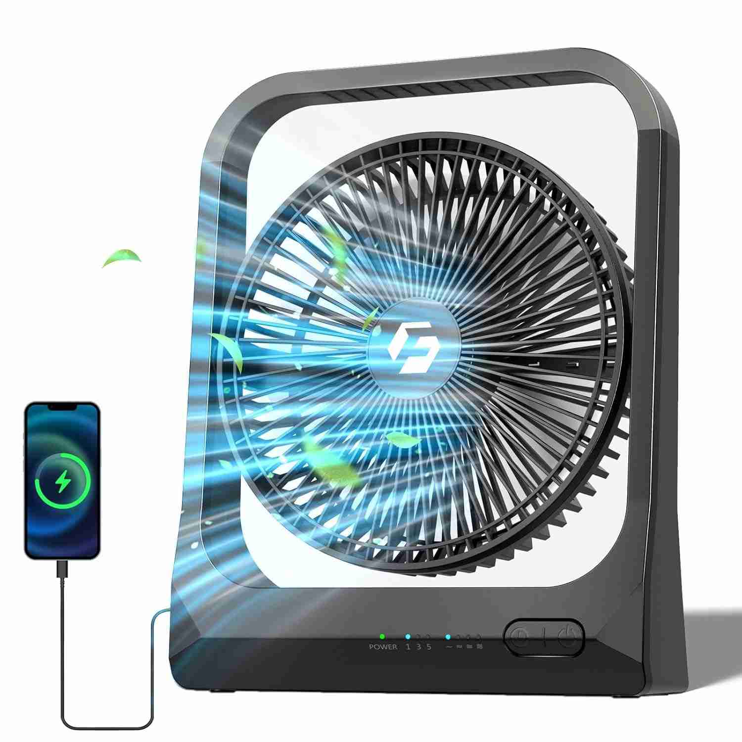 Ventilador Portátil USB 8" com Bateria Recarregável 10400mAh - 28h de Uso | Ideal para Mesa, Escritório, Camping e Ambientes Internos