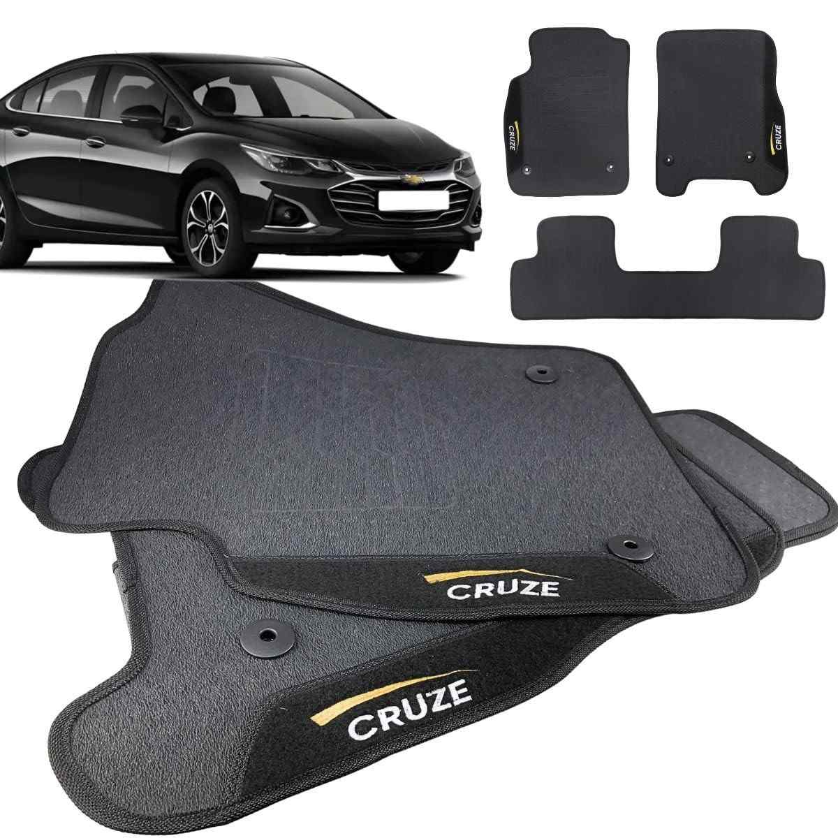 Jogo de Tapetes de Borracha Personalizado para Chevrolet Cruze 2011-2016 - 3 Peças Impermeável com Logo Bordado
