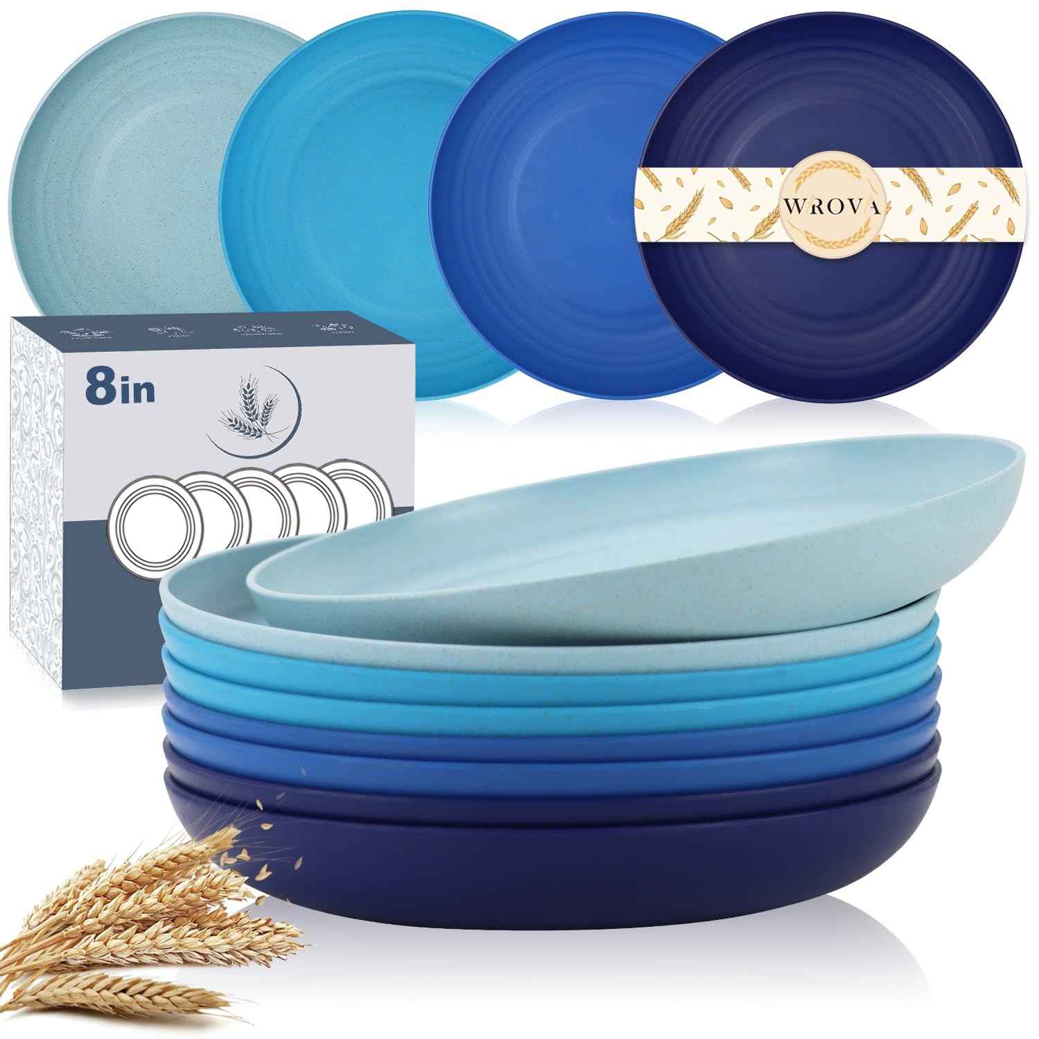 Pratos de Palha de Trigo Inquebráveis 20cm - Conjunto de 8 Reutilizáveis Seguros para Micro-ondas e Lava-louças