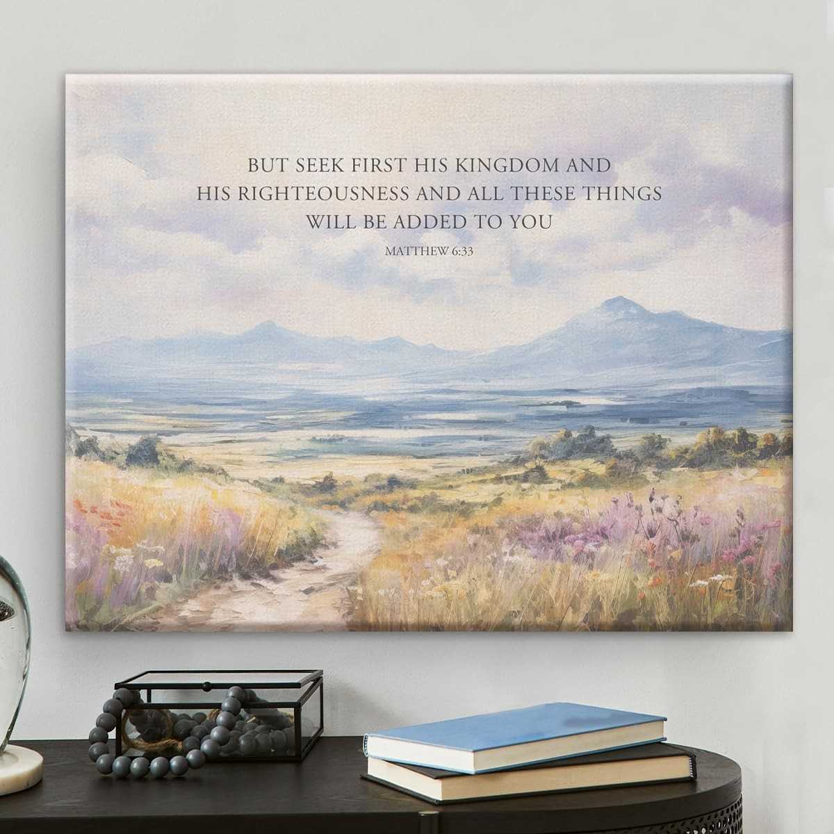 Arte de Parede Bíblica Matthew 6:33 - Pintura em Tela 20x25cm com Versículo Inspirador