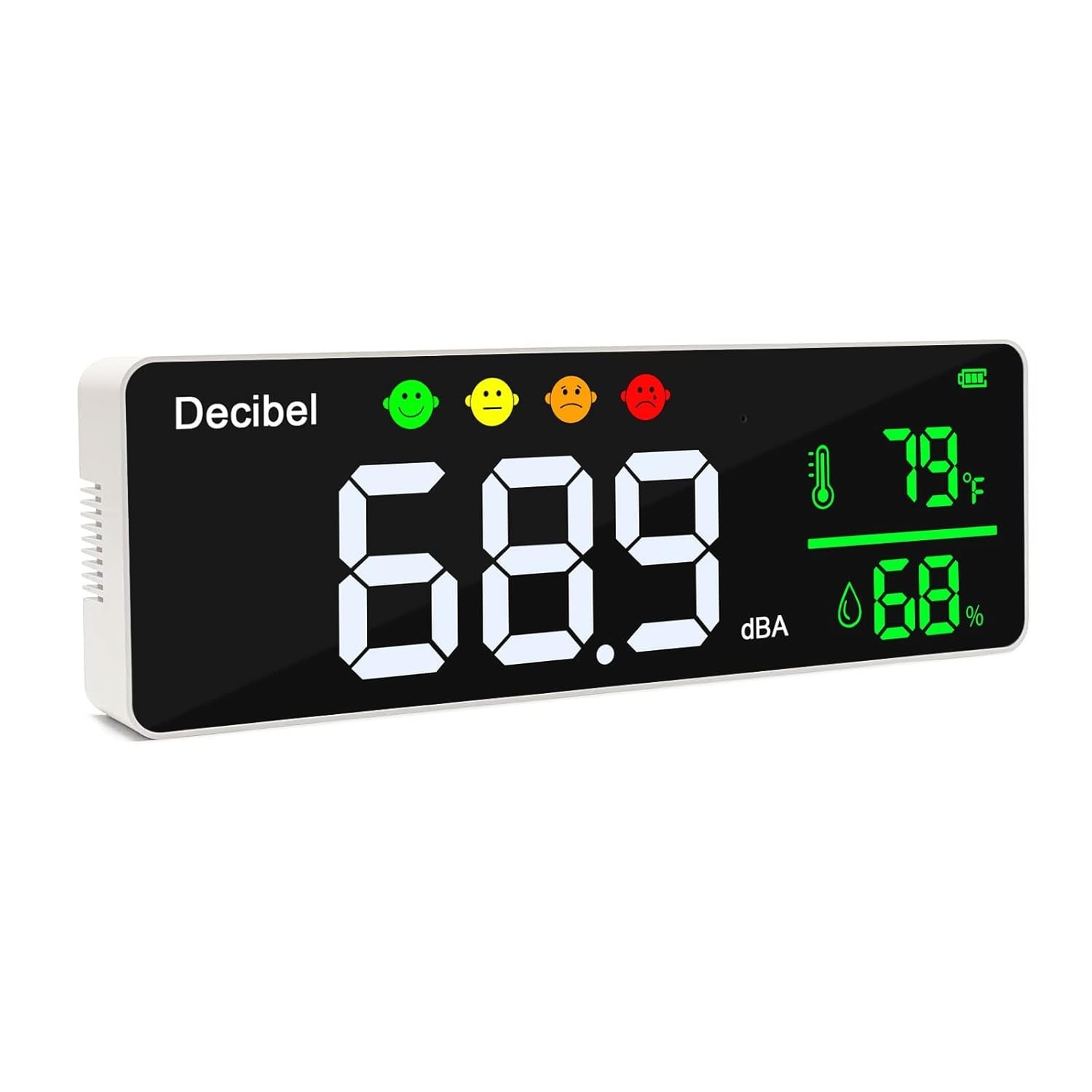 Medidor de Decibéis Grande 28cm com LED: Monitore Ruído, Temperatura e Umidade