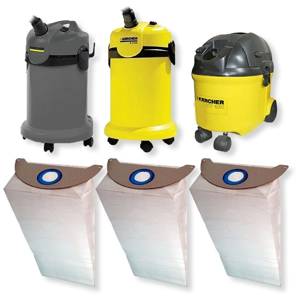 3 Sacos Refil Coletor de Papel Descartável para Aspirador Karcher - Compatibilidade NT181, NT20/1, A2103, A2104
