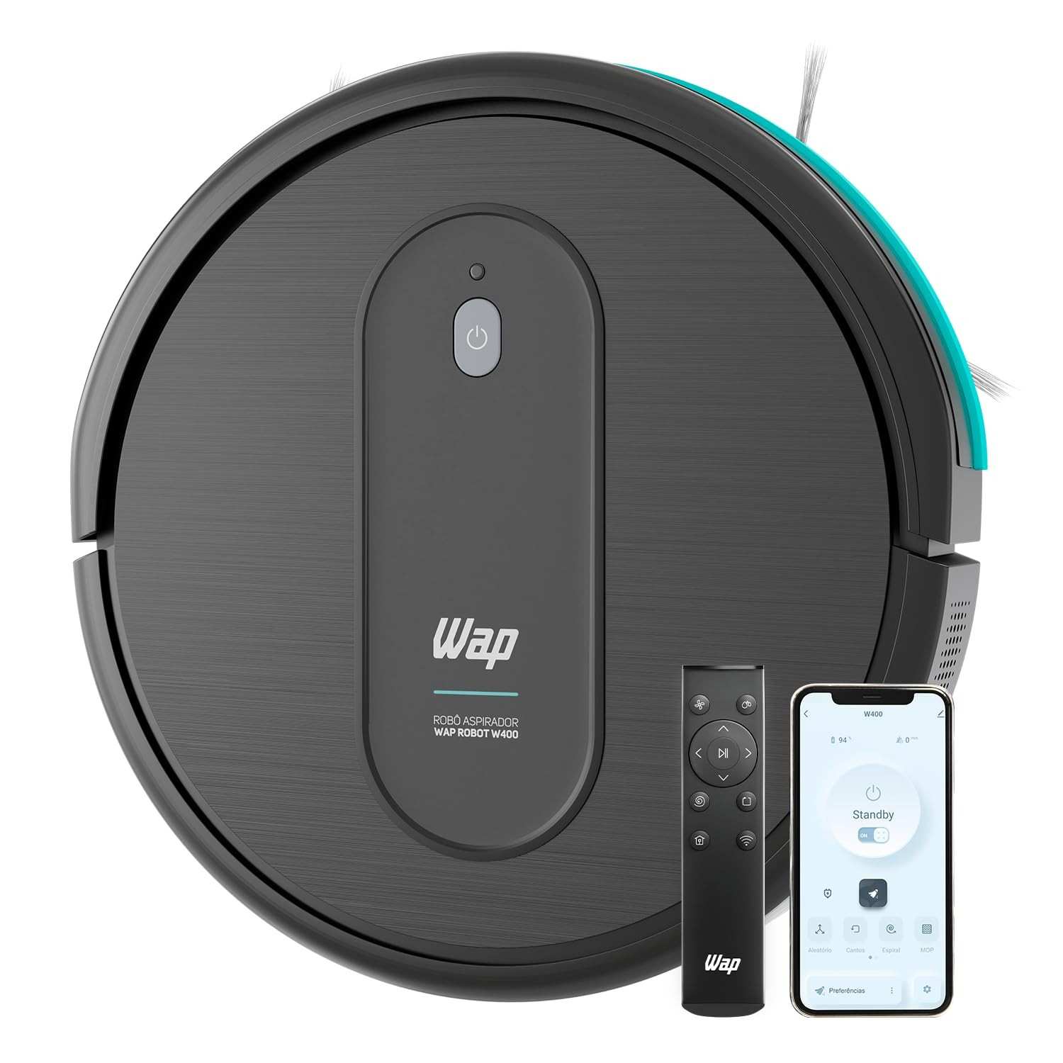 WAP Aspirador de Pó Robô ROBOT W400 3 em 1 com Controle por Voz, Wi-Fi, App e 30W de Potência