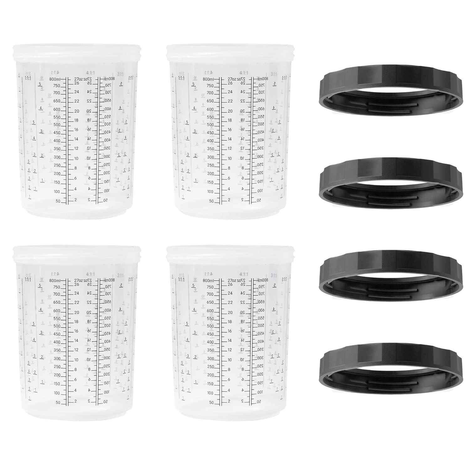 Conjunto de 4 Copos Rígidos 800ml + Anéis de Retenção - Sistema Descartável para Pistola de Pintura