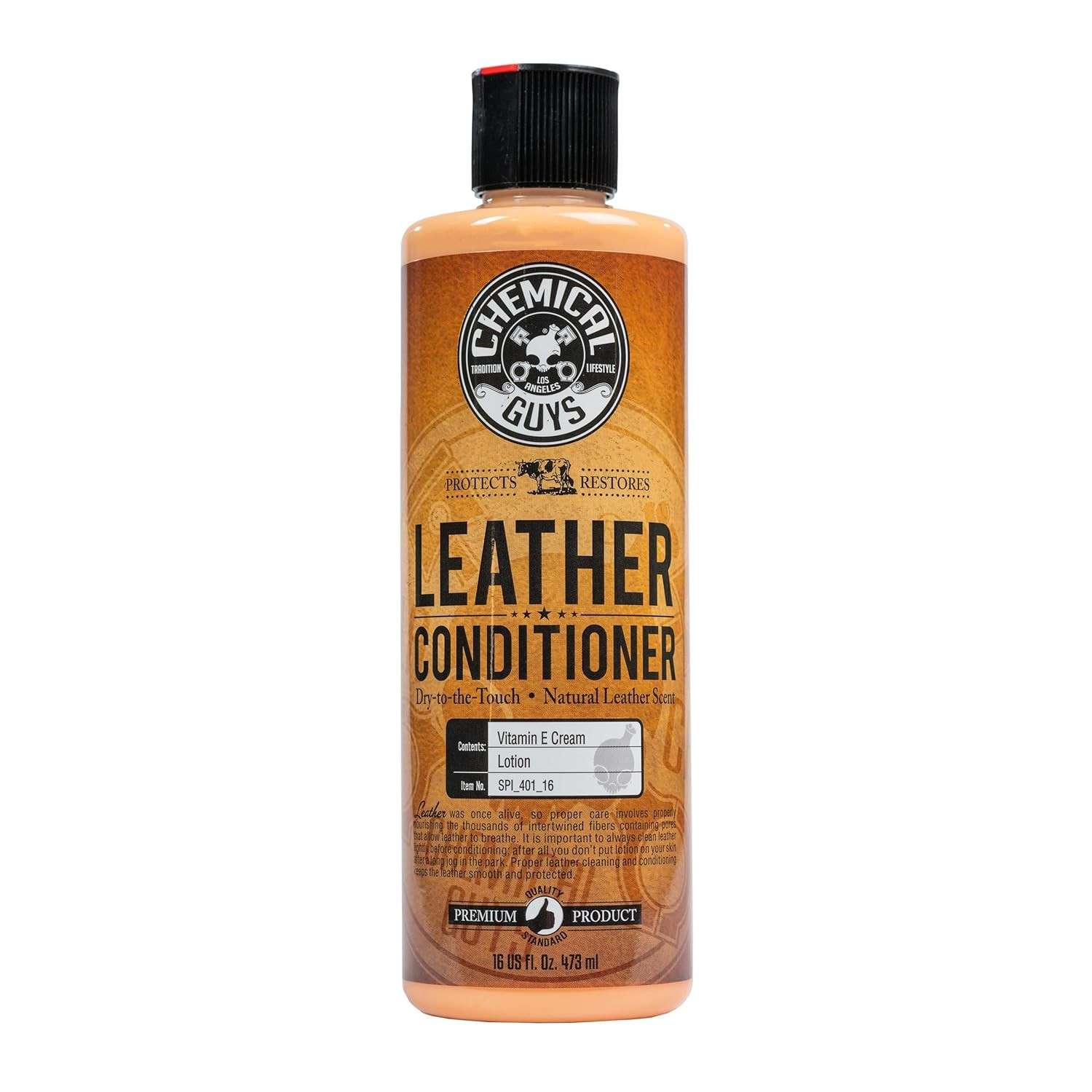 Chemical Guys SPI_401_16 Condicionador de couro vintage para interiores de carro de couro, assentos, botas, bolsas e mais (funciona em couro natural, sintético, plissado, couro sintético e mais), 473