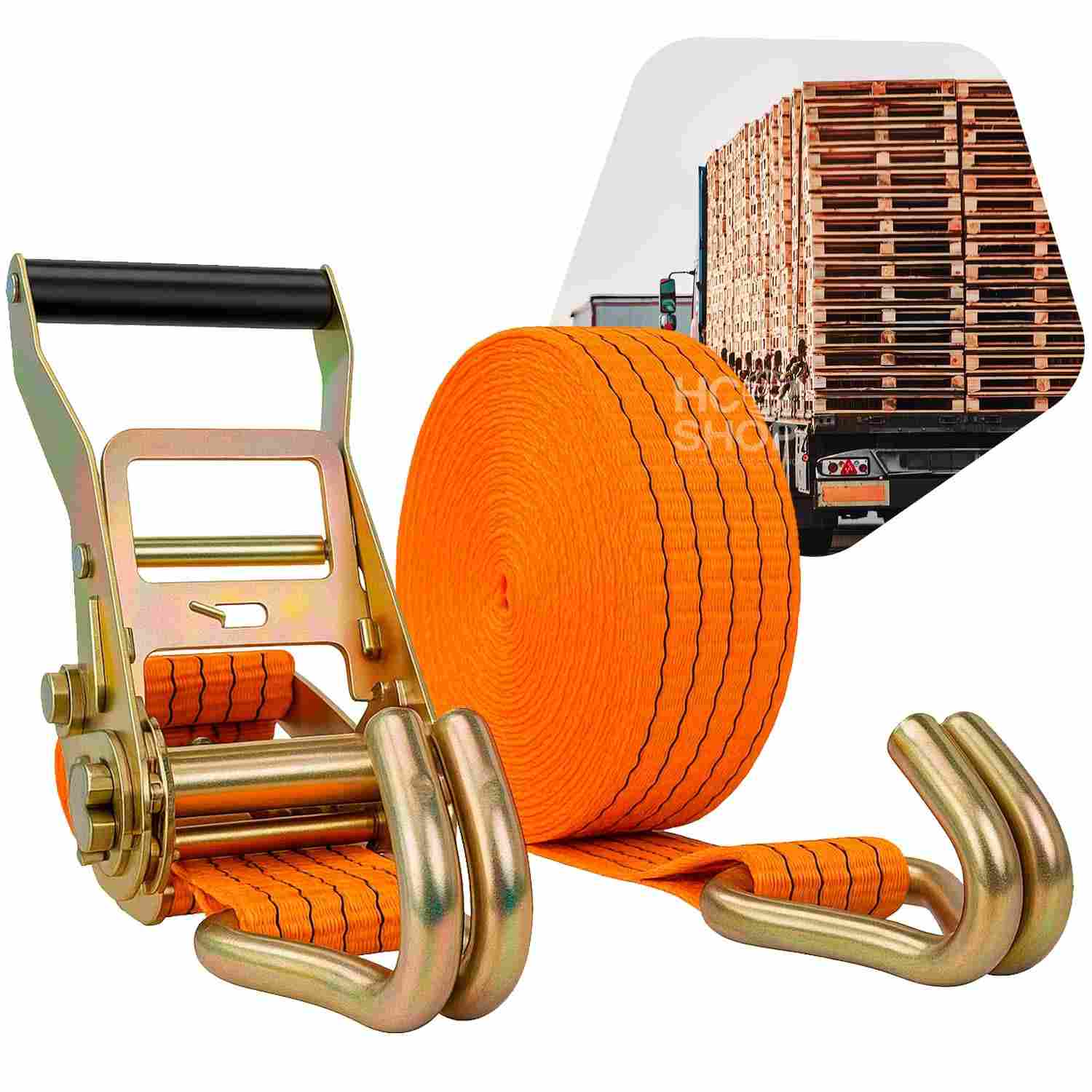 Kit Cinta de Amarração com Catraca 5 Toneladas - 9m x 50mm Laranja | Segurança Máxima para Cargas Pesadas
