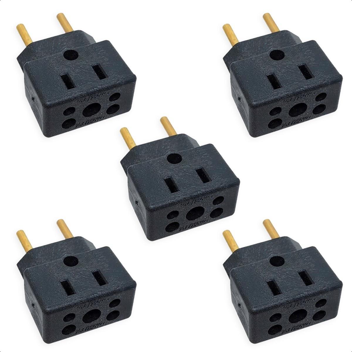 KIT 5 Adaptadores de Tomada Universal Porcelana Preto 3 Pinos 10A/20A Bivolt