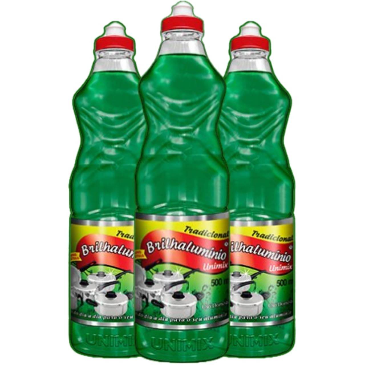 Kit 3 Brilha Alumínio Tradicional Unimix 500ml - Limpa e Dá Brilho em Utensílios de Alumínio