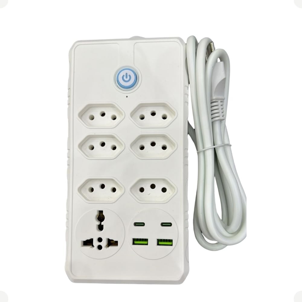 Régua de Energia Profissional 6 Tomadas Universais + 4 USB (2 USB-C) - Cabo 2m com LED