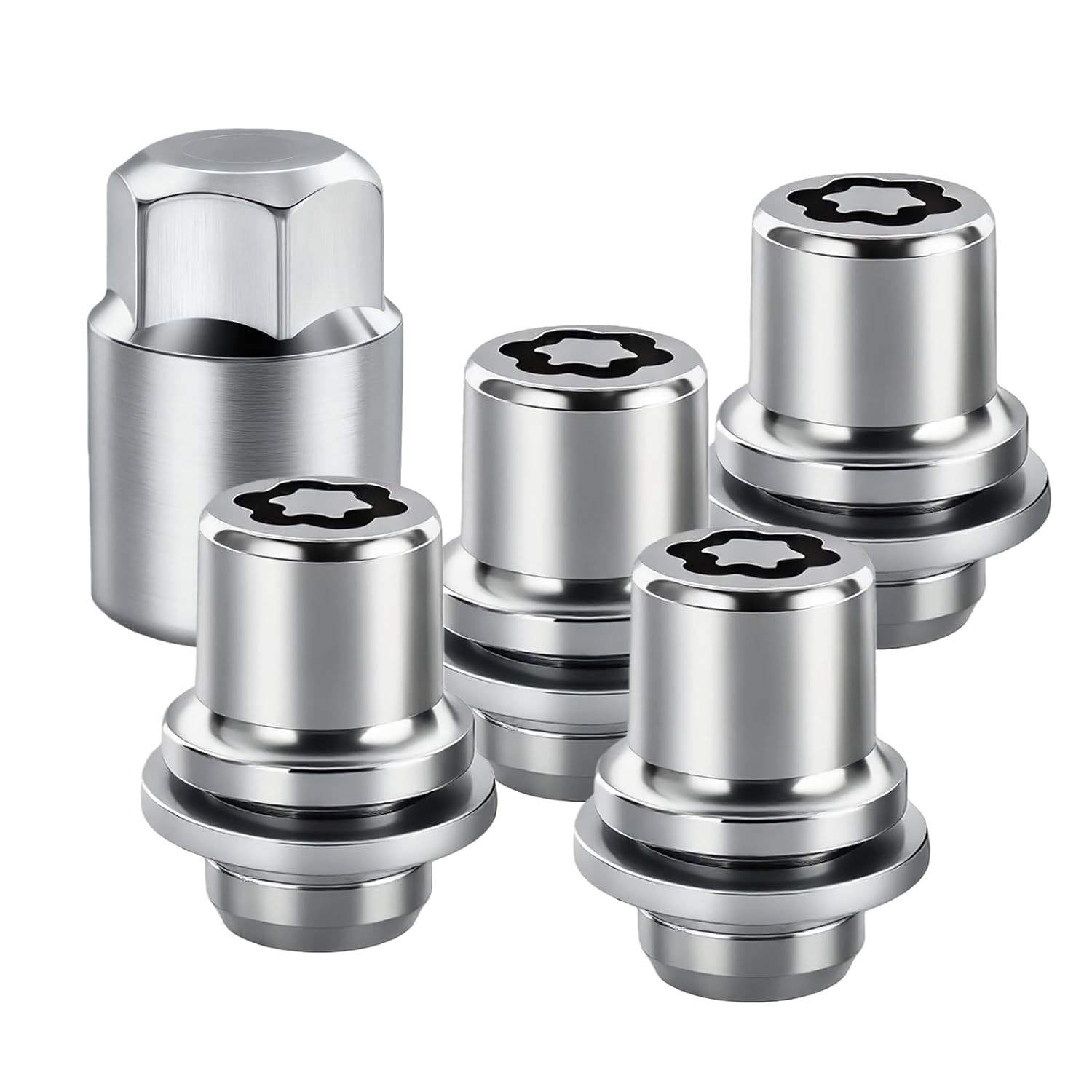 Kit 5 Fechaduras de Roda Antifurto 1/2-20 para Jeep, Ford, Dodge - Segurança Cromada 60° Cone