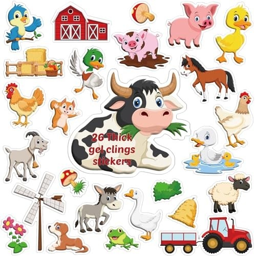 26 Adesivos de Gel de Animais da Fazenda Reutilizáveis - Decore e Eduque com Diversão
