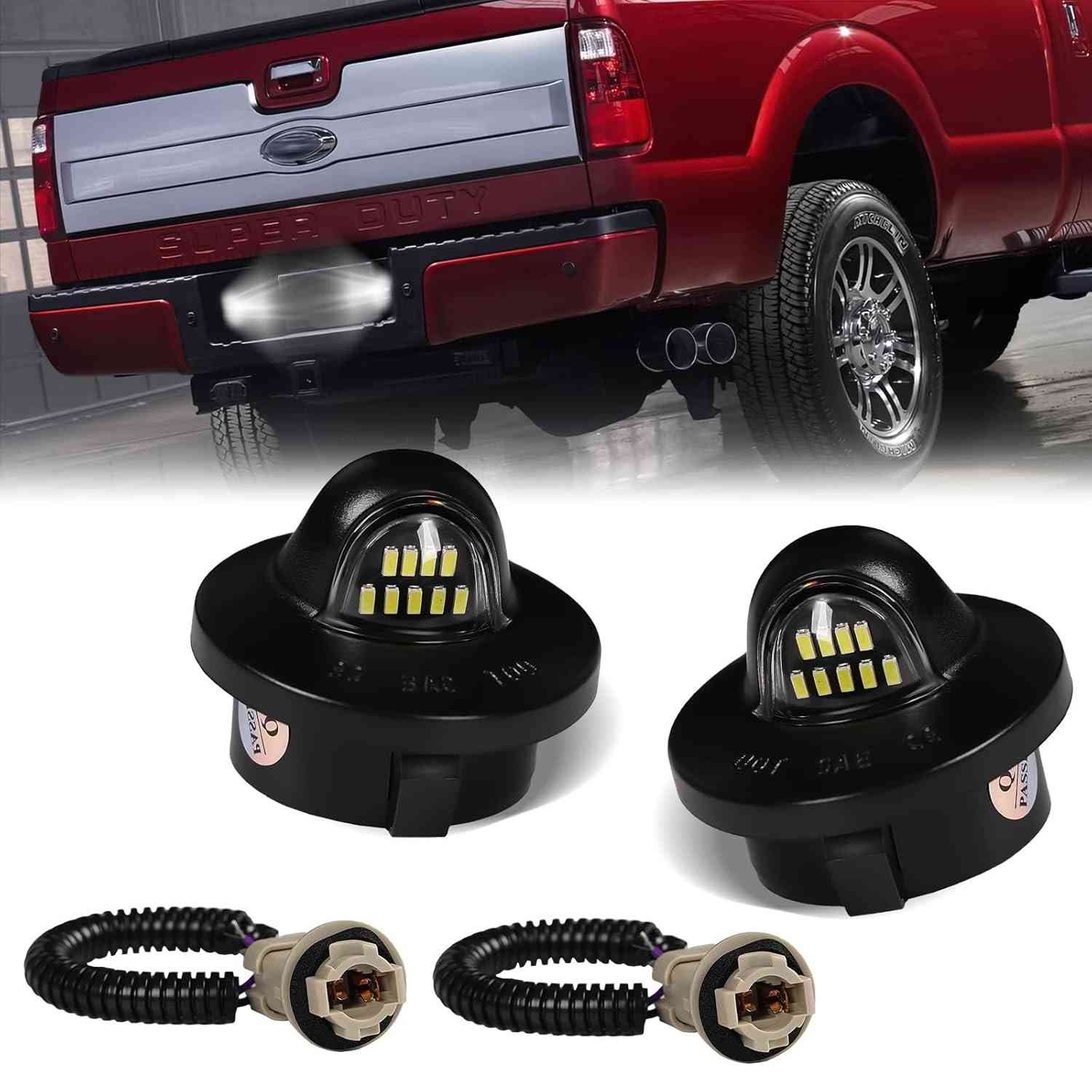 Luz de Placa LED para Ford F150 F250 F350 F450 F550 Superduty Bronco Ranger Expedition Explorer - Kit Completo com Chicote