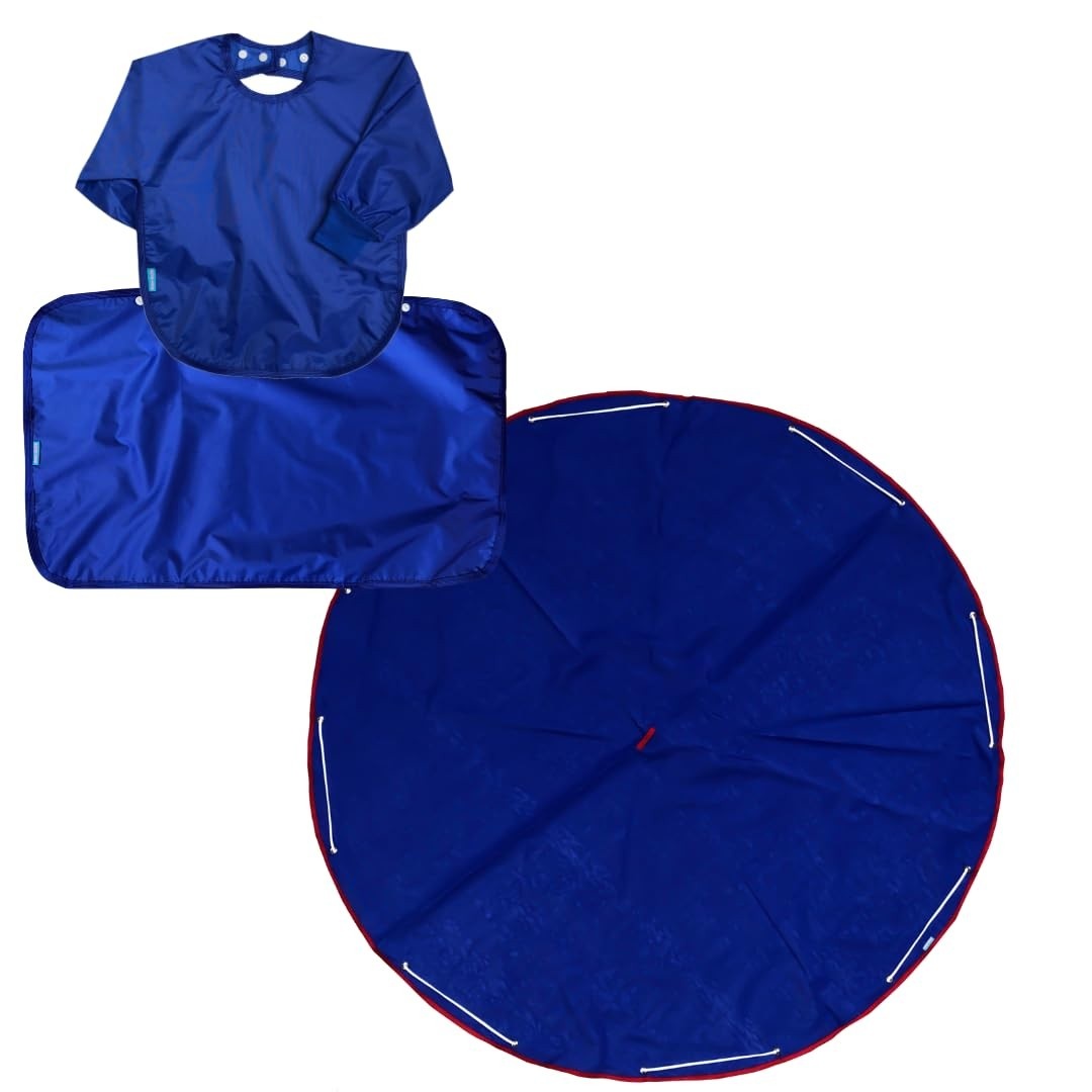 Kit Tapete BLW + Babador Manga Longa + Extensor de Pernas Azul Royal - Segurança e Conforto na Introdução Alimentar