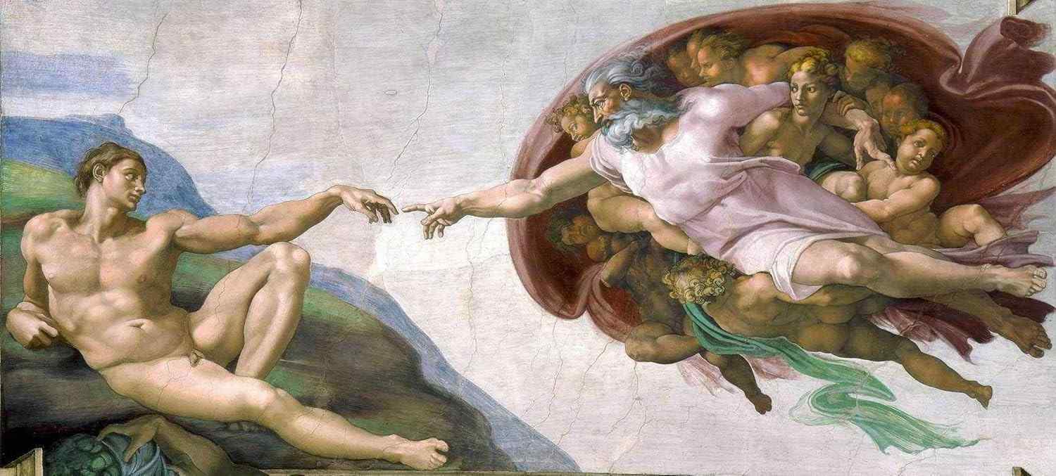 A Criação de Adão de Michelangelo - Tela Canvas 50x110cm - Arte de Museu para Sua Decoração