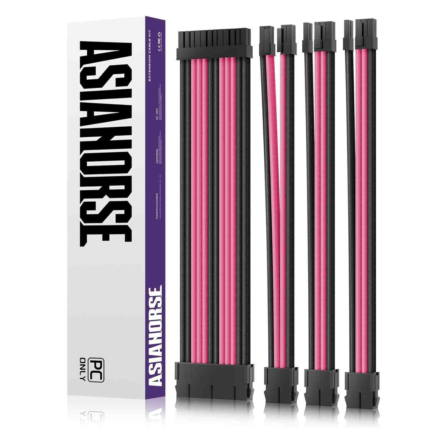 AsiaHorse Cabos de Extensão PSU 16AWG Personalizados: Estilo e Performance para seu PC (Preto-Rosa)