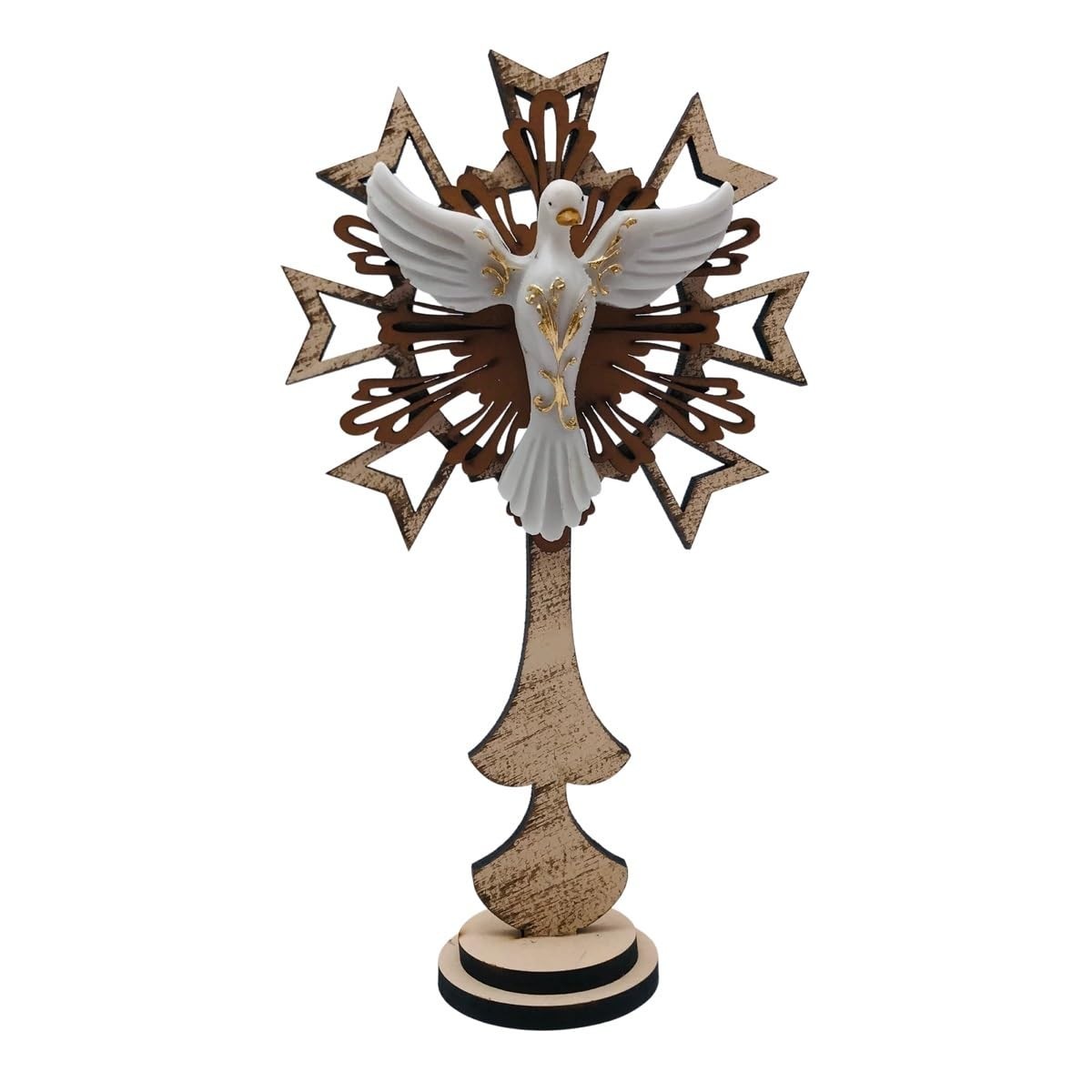 Pedestal Adorno Divino Espírito Santo de Mesa 23 cm em Resina com Pomba Sagrada