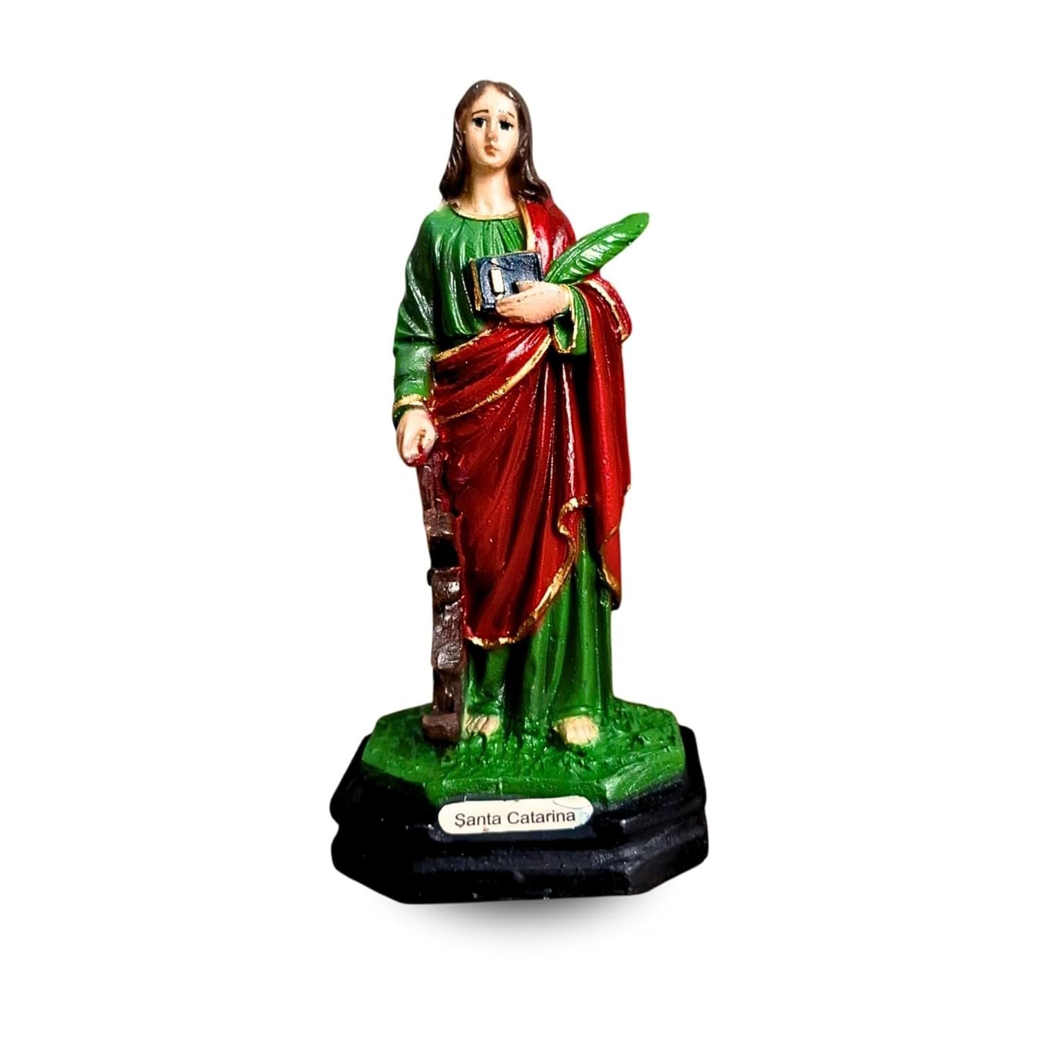 Imagem de Santa Catarina em Resina 13cm - Escultura Artesanal para Oratórios e Altares