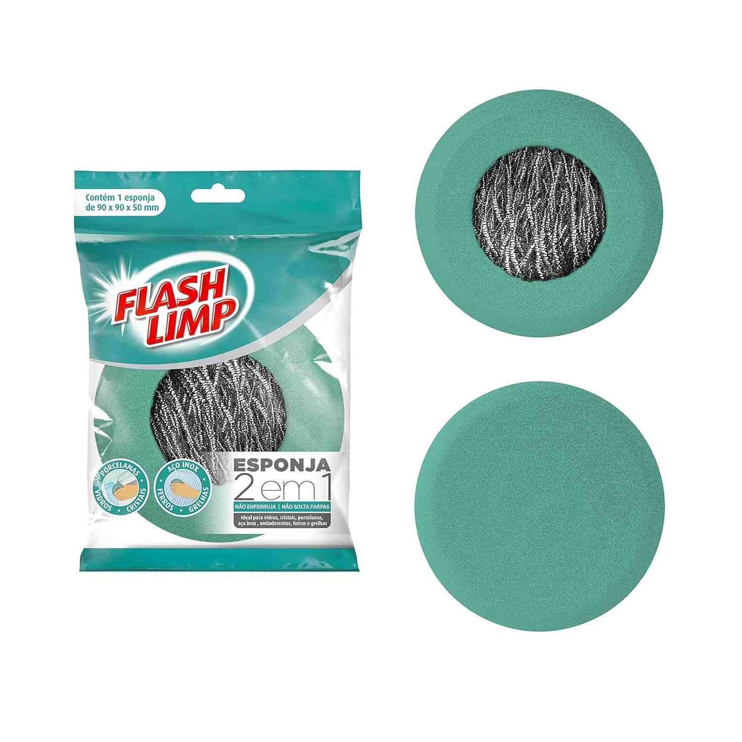 Flash Limp - Esponja 2 em 1 para Limpeza Pesada com Aço Inox e Espuma de Poliuretano