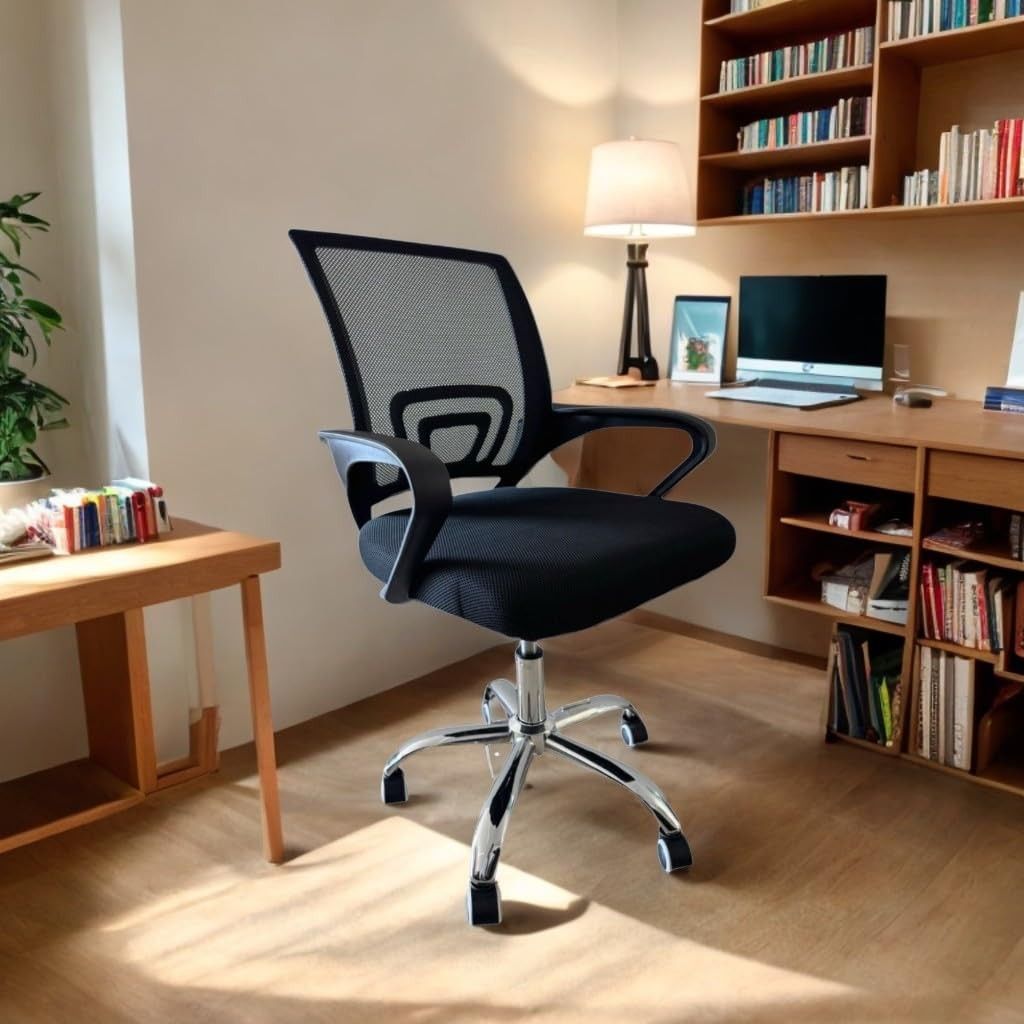 Cadeira de Escritório Ajustável com Tecido Mesh Respirável - Conforto Ergonômico com Rodinhas e Apoio de Braço