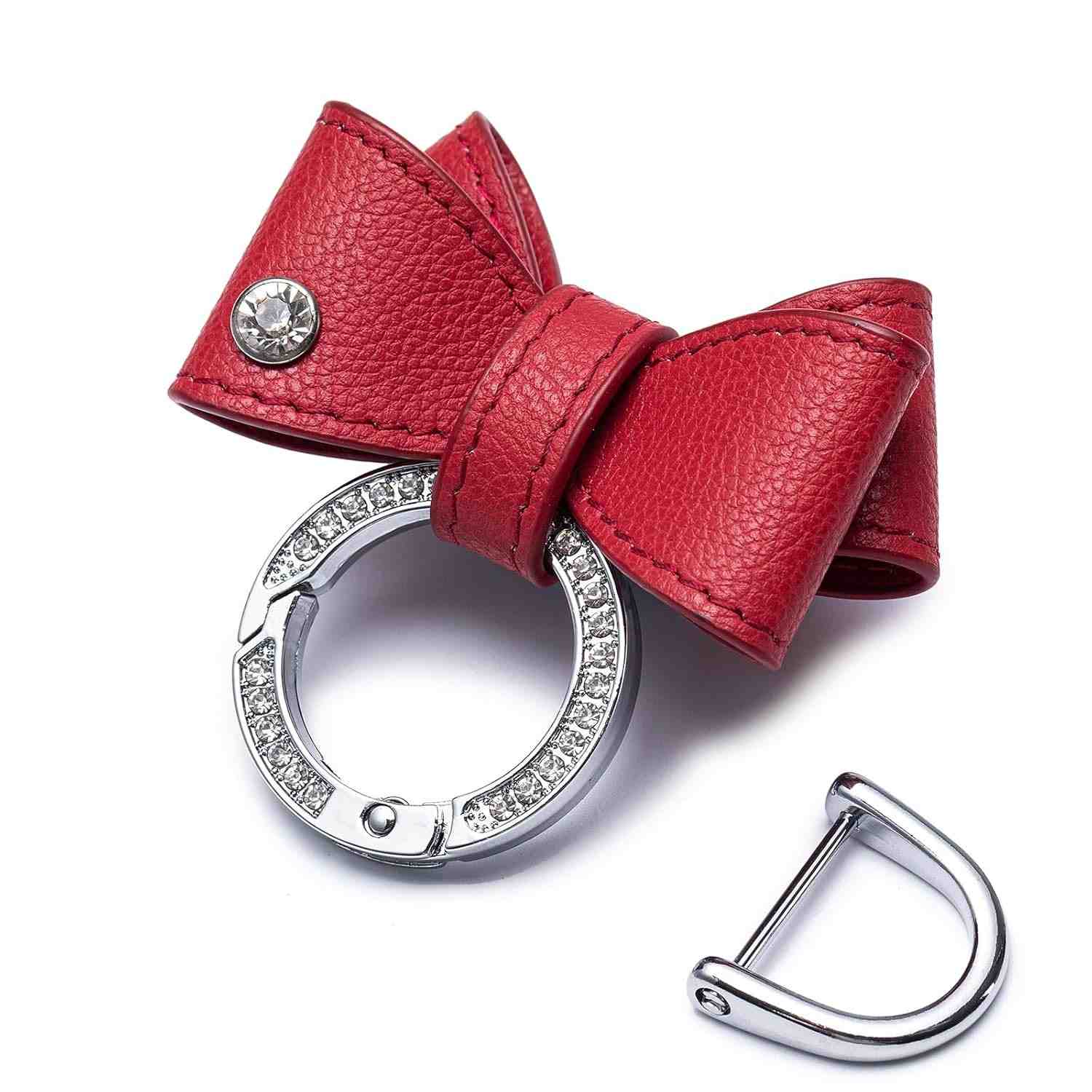 Feminino Chaveiro De Cristal Para Carro, Com Alça Laço E Pingente Bolsa (Vermelho)