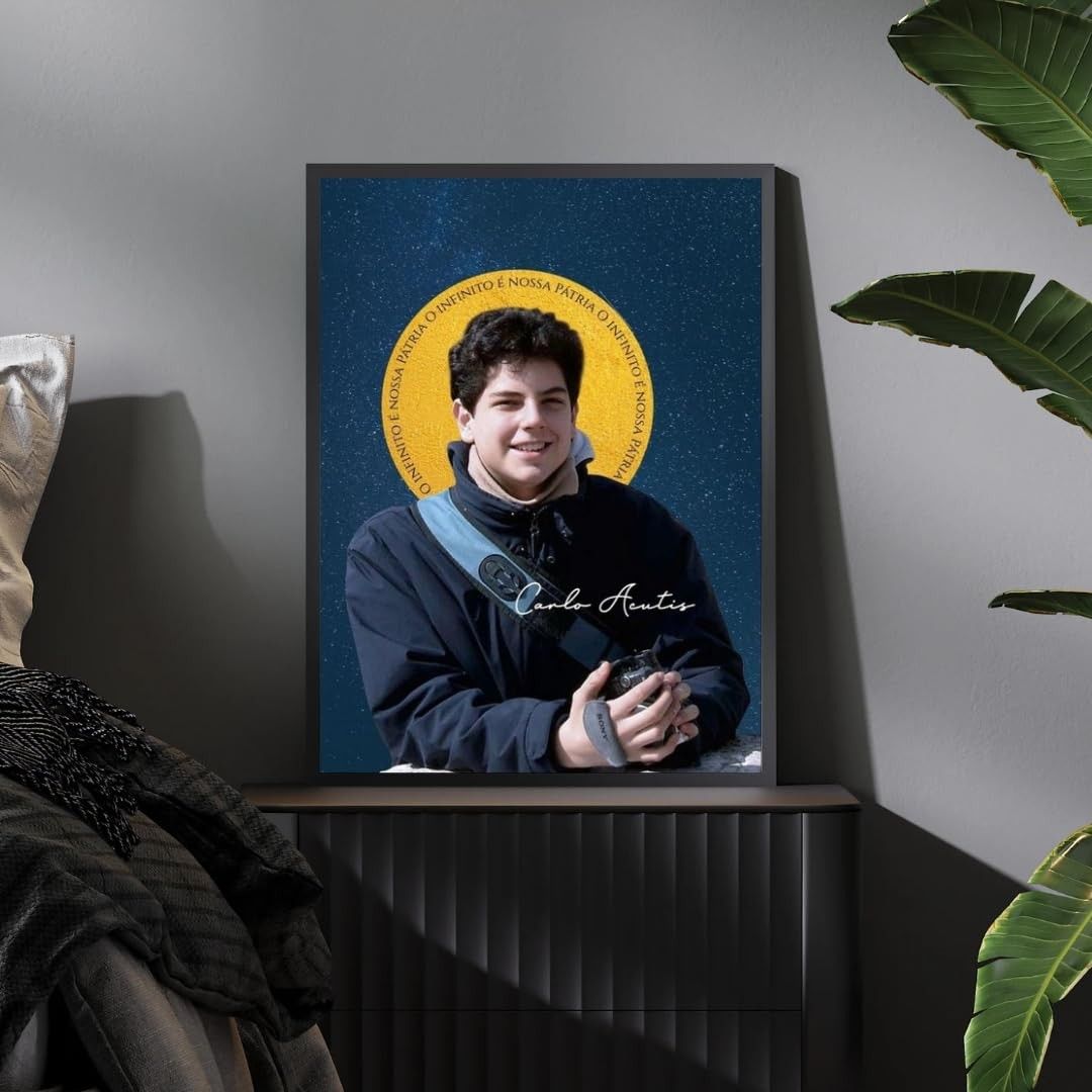 Quadro Carlo Acutis A3 com Moldura de Madeira - Arte Religiosa Decorativa de Alta Qualidade