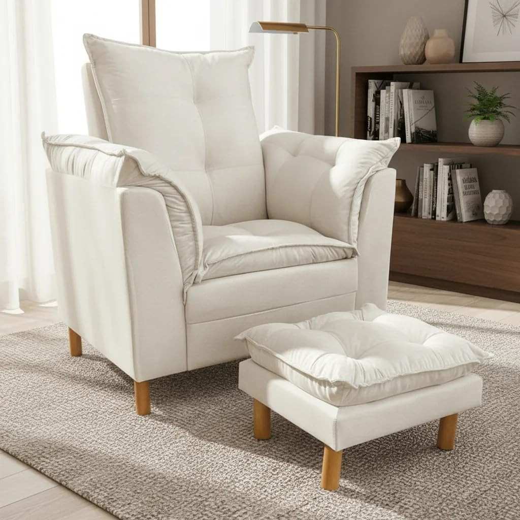 Poltrona de Amamentação com Puff - Conforto Premium para Mamães (Bege Marfim)