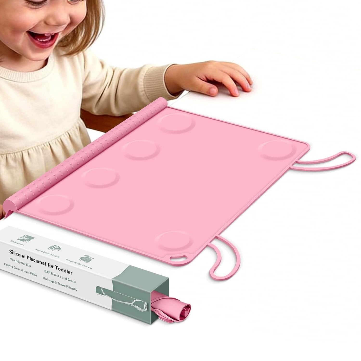 Jogo Americano de Silicone Infantil Rosa - Tapete Antiderrapante para Refeições Fora de Casa