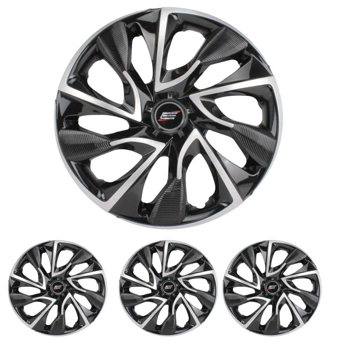 Jogo de Calotas DS4 Aro 13 Black Silver para Citroën C3, C4, Aircross, C5, Xsara, Berlingo + Selos Resinadas
