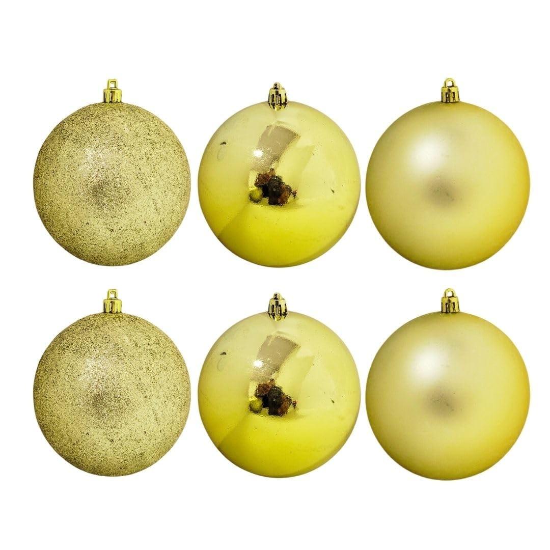 Jogo 6 Bolas de Natal Douradas Grandes 10cm: Glitter, Fosca e Lisa | Bela Flor