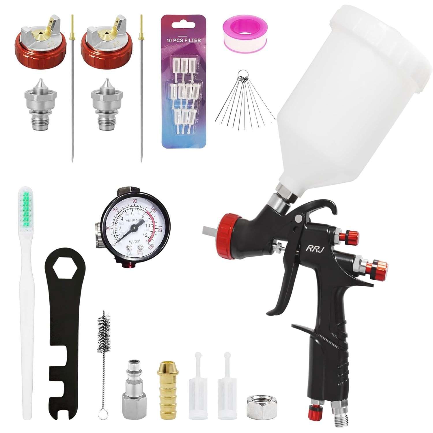 Kit Premium de Pistola de Pulverização Ar A610 LVLP + R500 Atualizada | Bicos 1,3/1,5/1,7mm
