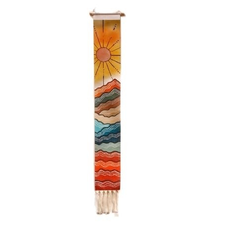Tapeçaria de Parede Macramê Estética Boho com Design de Nascer do Sol | Decoração de Parede em Algodão Natural