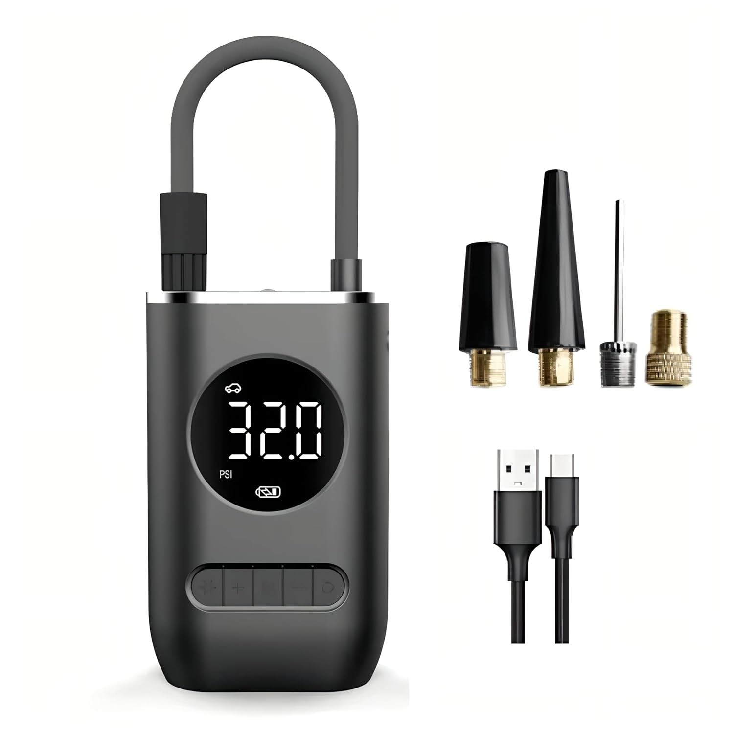 Compressor de Ar Portátil Digital Recarregável: Calibre Pneus e Bolas com Lanterna LED