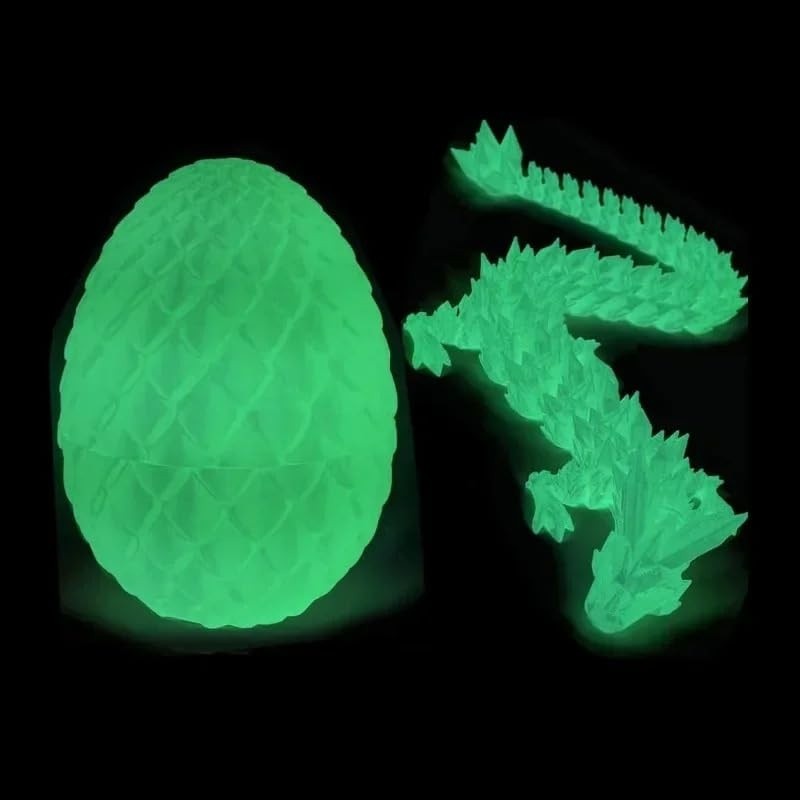 Dragão 3D Articulado Verde Brilha no Escuro – Ovo de Dragão 22cm com Juntas Flexíveis, Ornamento e Brinquedo Decorativo