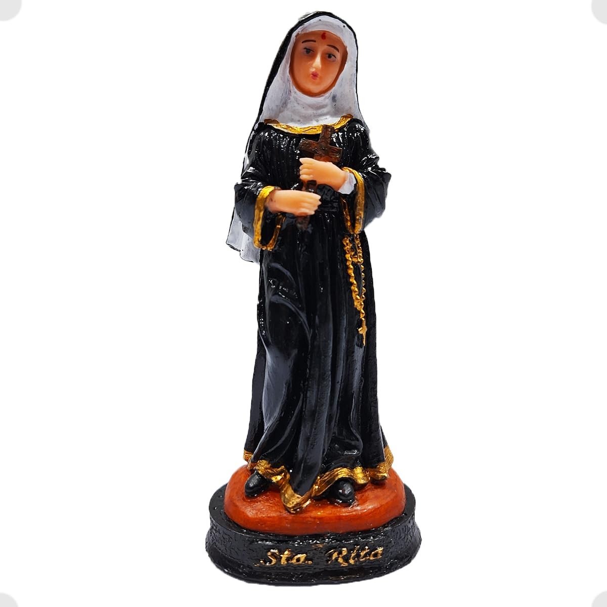 Imagem de Santa Rita de Cássia em Resina 15 cm - Escultura Católica Pintada à Mão com Detalhes Realistas - Ideal para Devoção e Decoração Religiosa