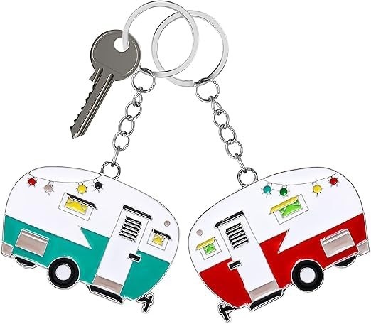 Chaveiro de campista de 2 peças, chaveiro, acessórios de campista para trailers de viagem, chaveiro de carro de acampamento retrô