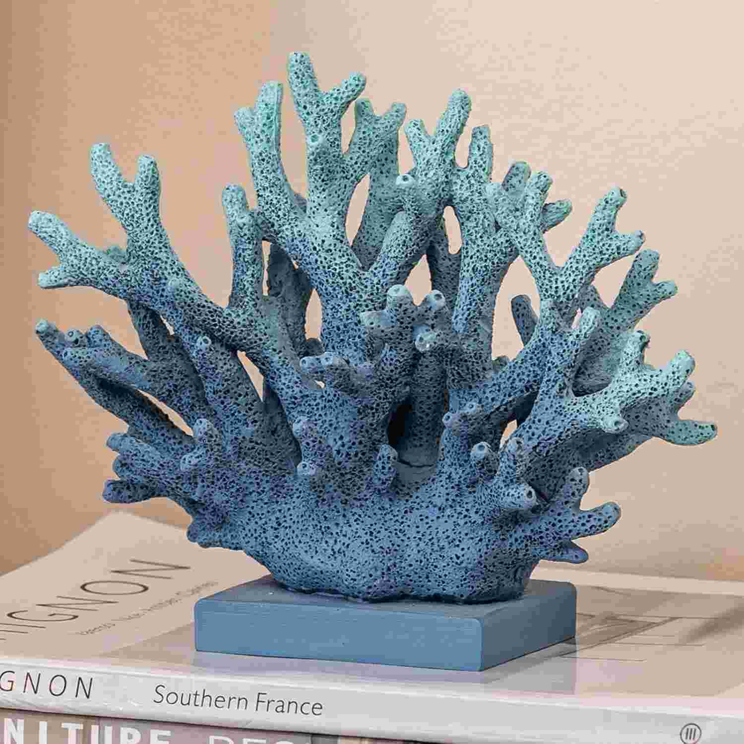Estátua de Coral Azul 14,7 cm - Decoração Náutica em Resina para Ambientes Temáticos