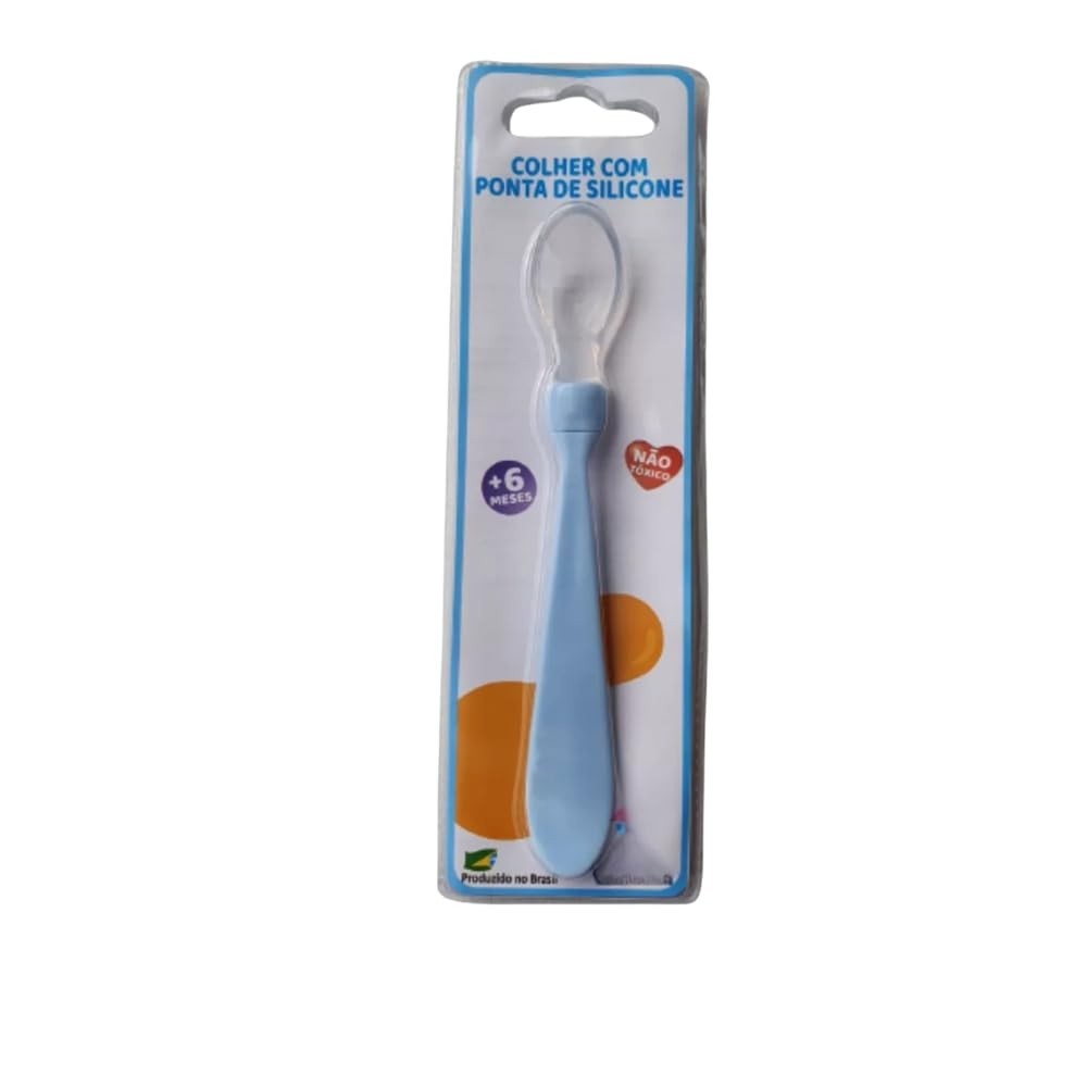 Colher de Silicone Segura para Bebês - Cabo Ergonômico Azul