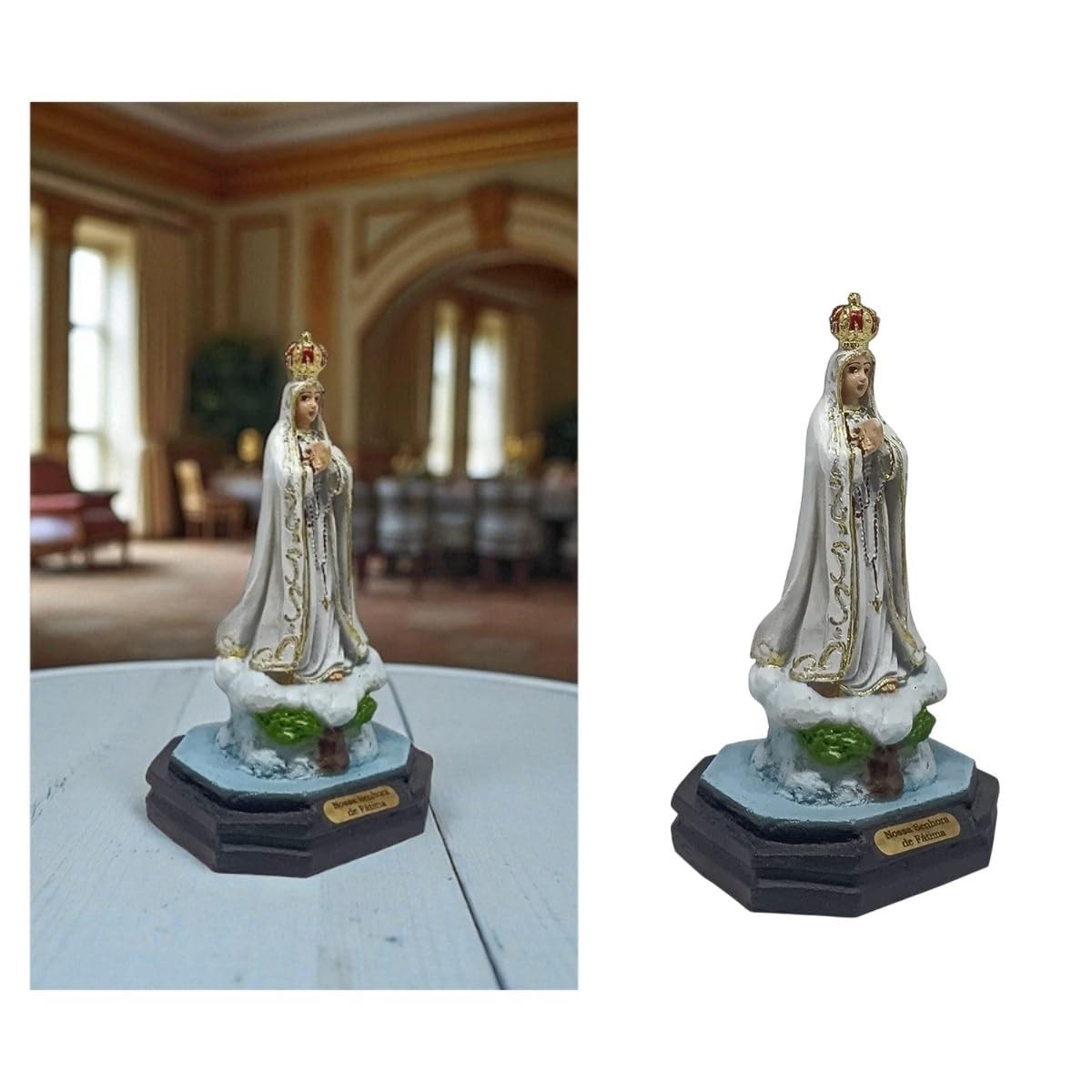 Imagem Nossa Senhora de Fátima em Resina 12 cm - Peça Religiosa com Detalhes Artesanais