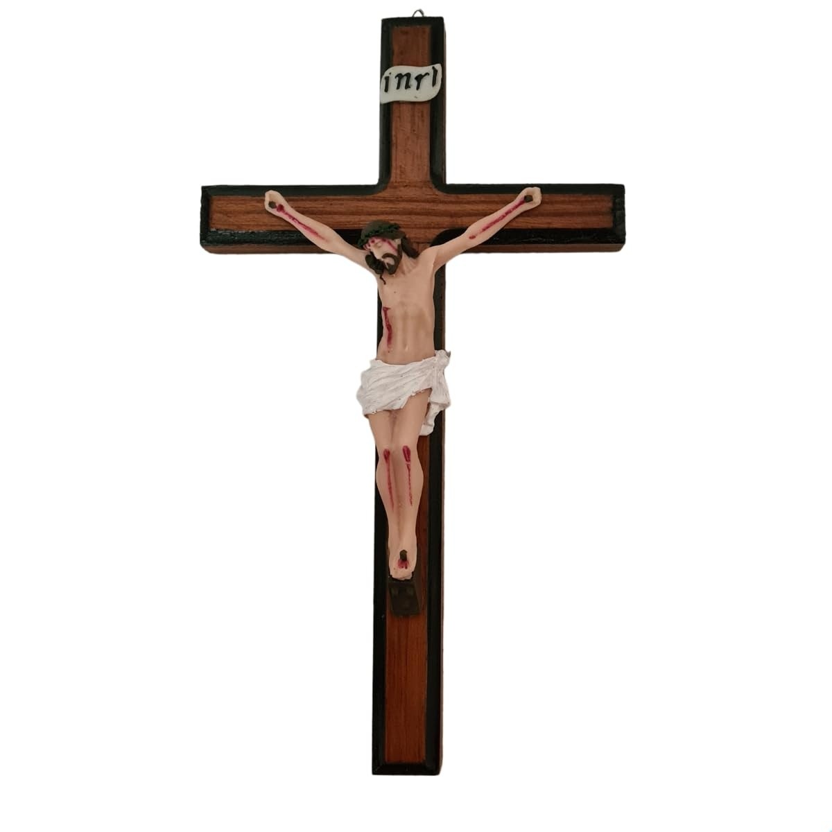 Crucifixo de Parede em Resina e Madeira - 27,8 cm | Decoração Sagrada com Detalhes Exclusivos
