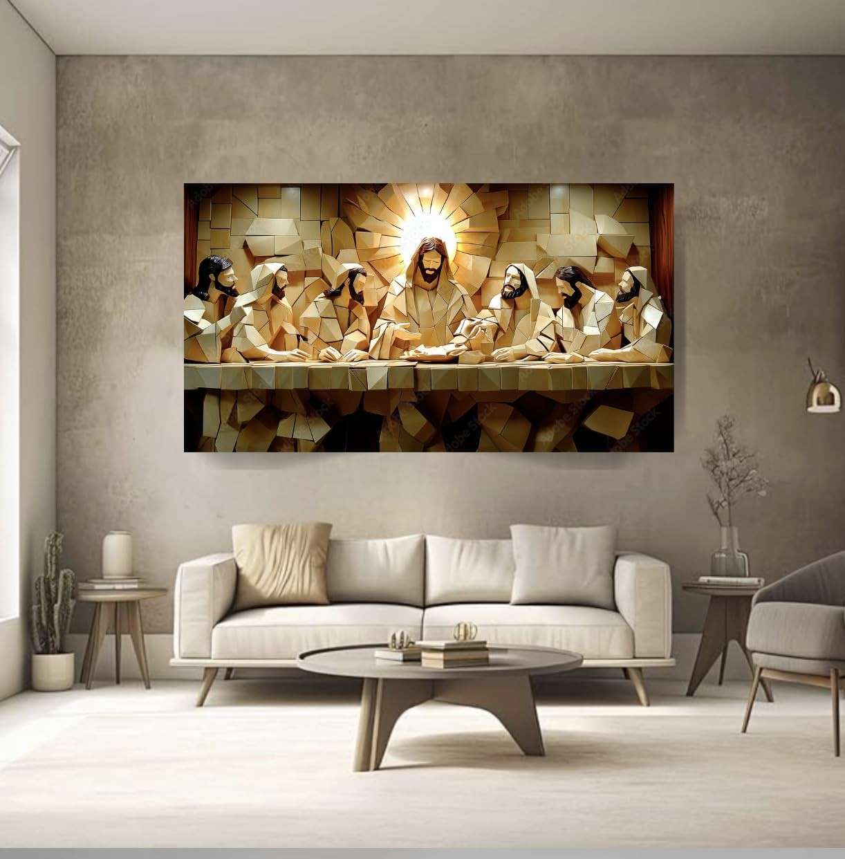 Quadro Santa Ceia 90x60cm em Tela Canvas - Arte Abstrata com Moldura de Madeira Maciça