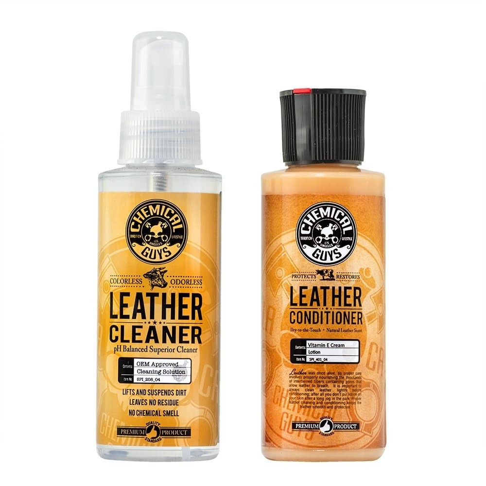 Chemical Guys SPI_109_04 Limpador e Condicionador de Couro Kit Completo de Cuidados de Couro para Uso em Interior de Carros, Vestuário de Couro, Móveis, Sapatos, Botas, Bolsas e Mais (Garrafas de 60 - 118 ml)