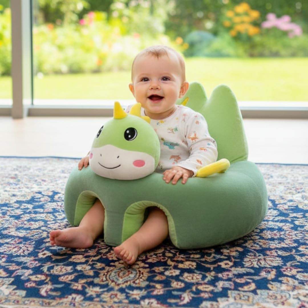 Almofada Infantil de Apoio para Bebê Sentar - Segurança e Conforto com Design Dino Verde