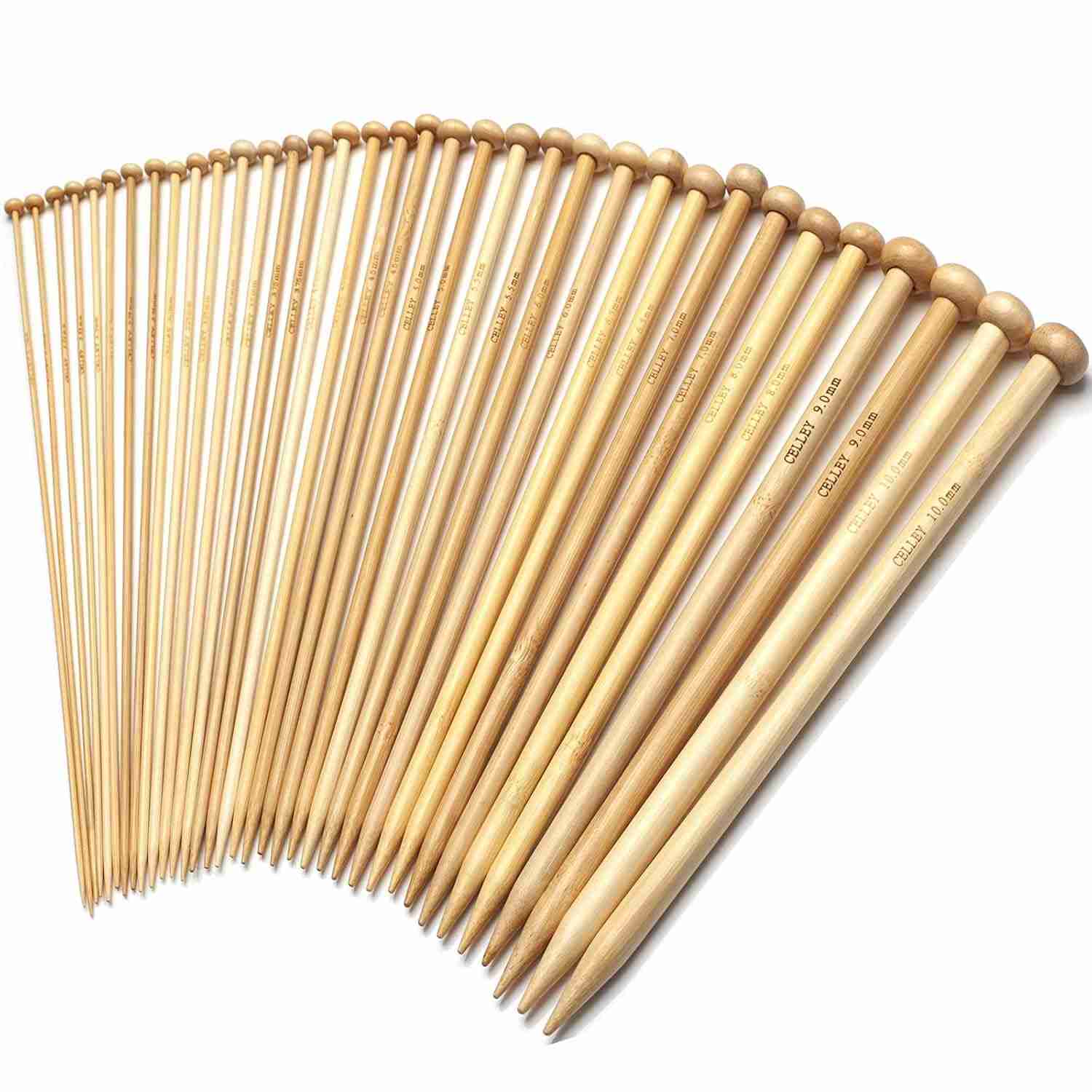 Conjunto de Agulhas de Tricô de Bambu Coowayze - 18 Pares com Tamanhos Variados para Iniciantes e Profissionais