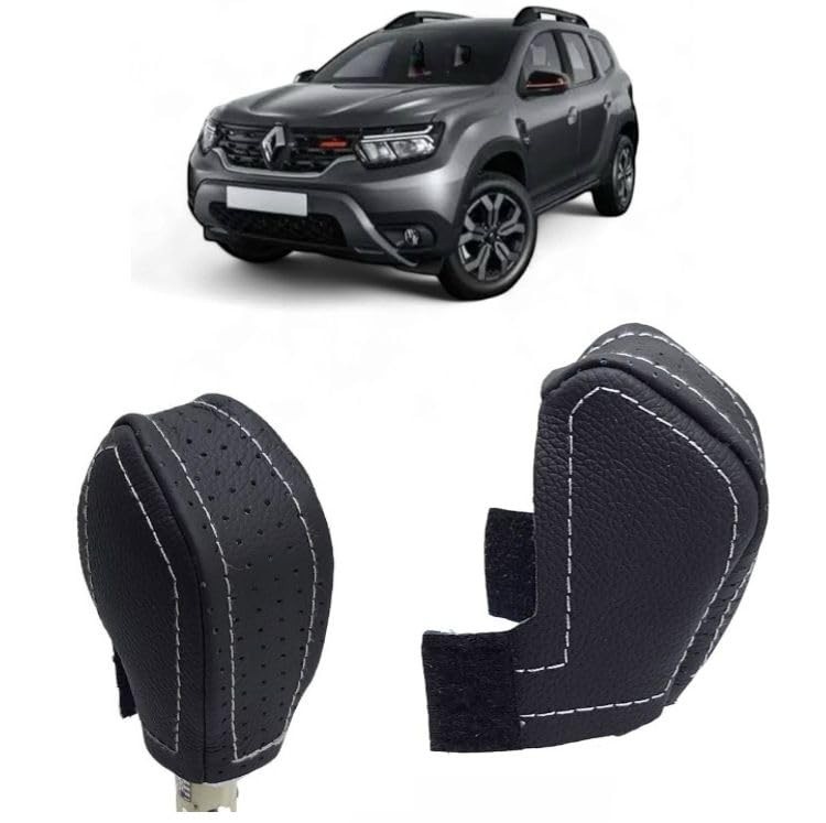 Capa de Couro Legítimo para Manopla de Câmbio Automático Duster Zen 2023-2026 (Preto com Costura Prata)