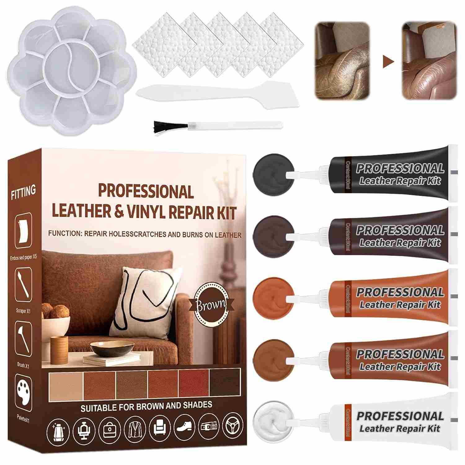 Ganbaro Kit Reparo Couro: Restaure Móveis, Bancos de Carro e Mais!